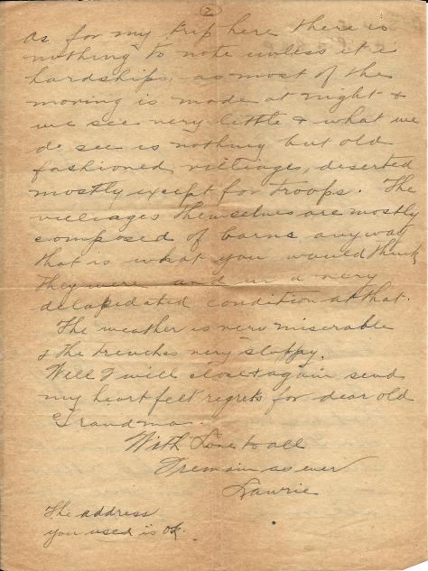 Page 2 of a letter from Lawrence Pridham to his Uncle Will sent 27 march 1917 from France