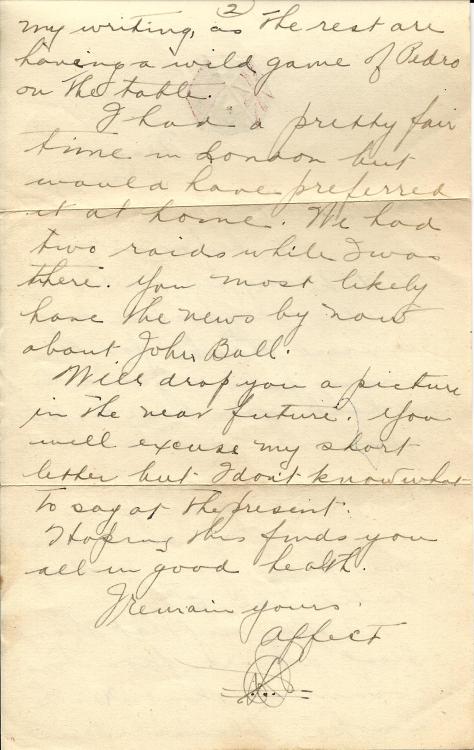 Page 2 of a letter from Lawrence Pridham to his Uncle Will from France on 31 January 1918