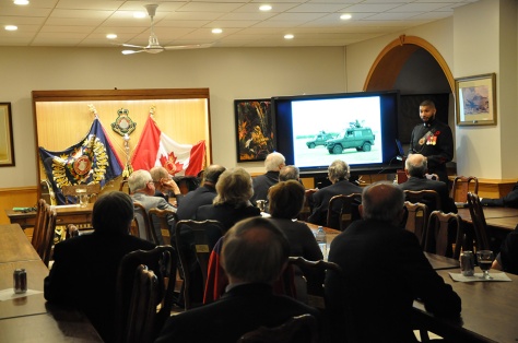 Sergeant Stephen Thomas, MB, CD presenting to the Niagara Military Institute.